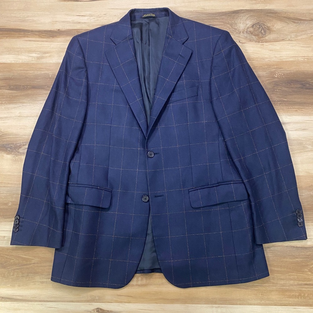 Roberto Zanieri Sport Coat 40R Windowpane Silk Wool Blend Blazer Navy Italy